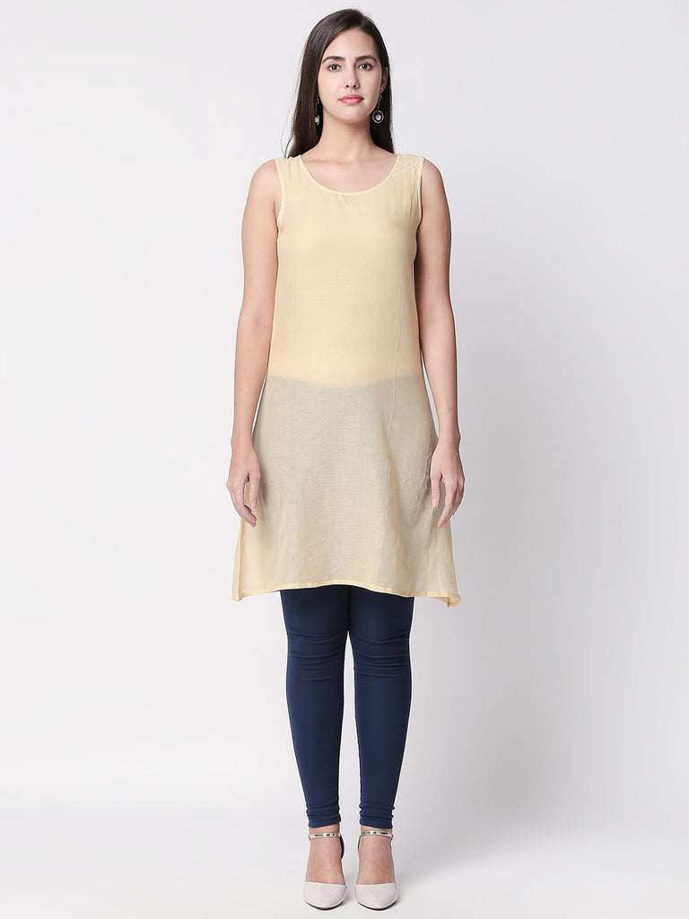 Women A Line Three-Fourth Yellow Kurta
