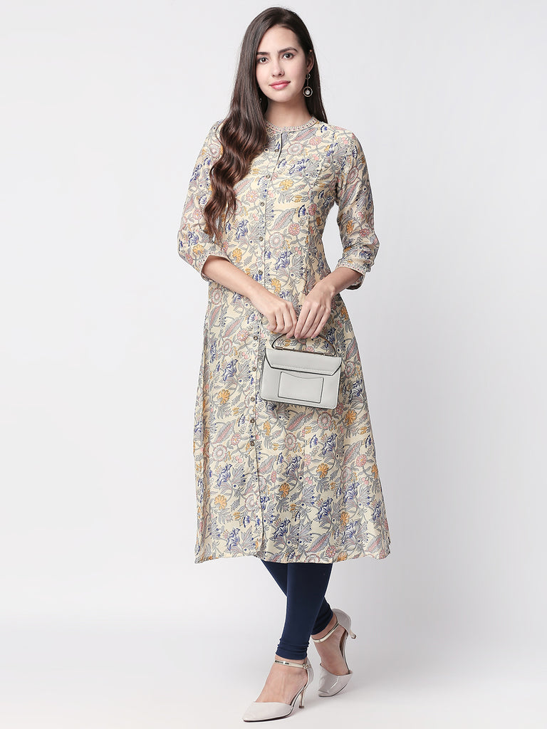 Women A Line Three-Fourth Yellow Kurta