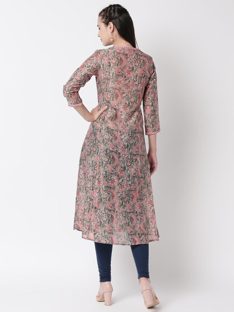 Women A Line Three-Fourth Grey Kurta