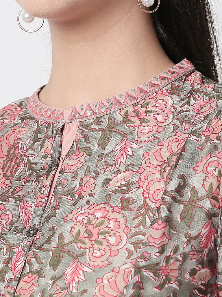 Women A Line Three-Fourth Grey Kurta