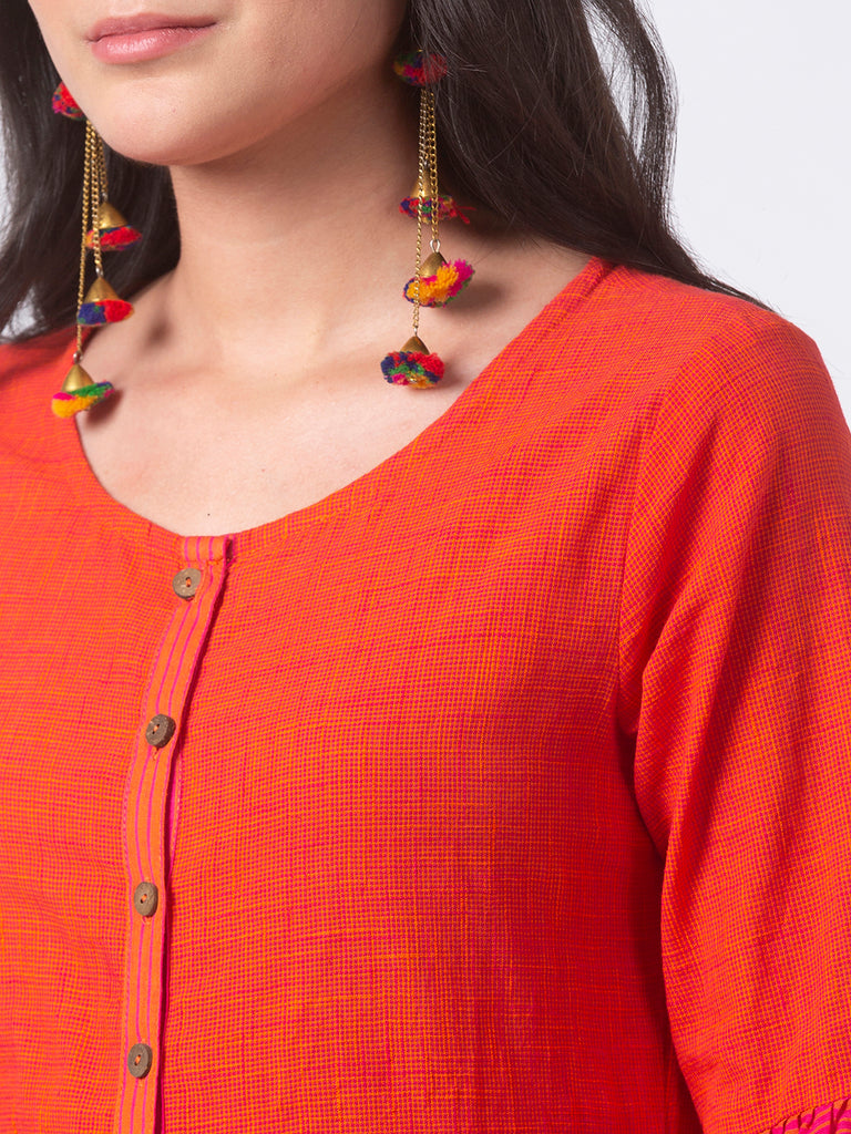 Women Flared Three-Fourth Orange Dress