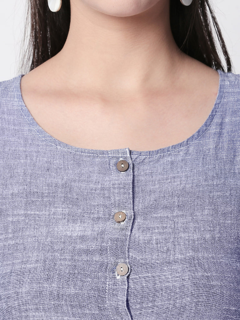 Casuals Women Gathered Three-Fourth Blue Kurta