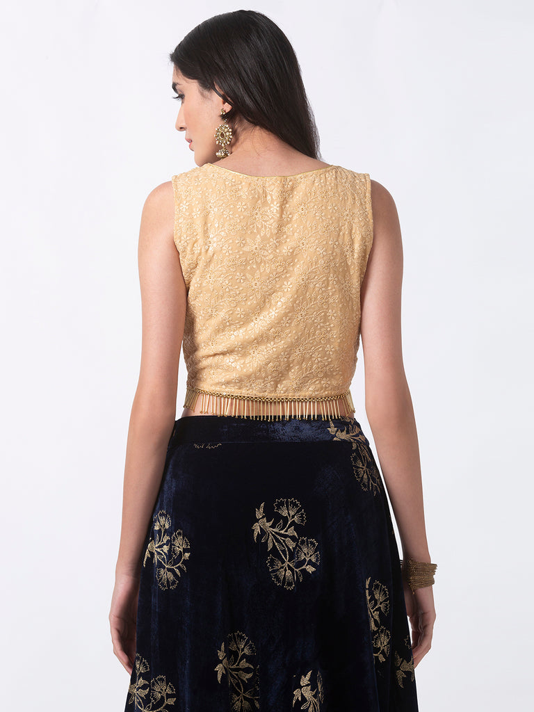 Women Straight Sleeveless Beige Crop Top