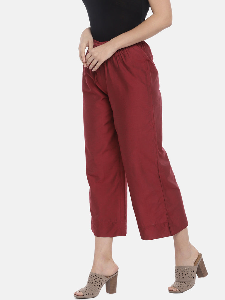 Women Straight Maroon Pallazzo