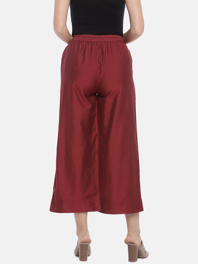 Women Straight Maroon Pallazzo