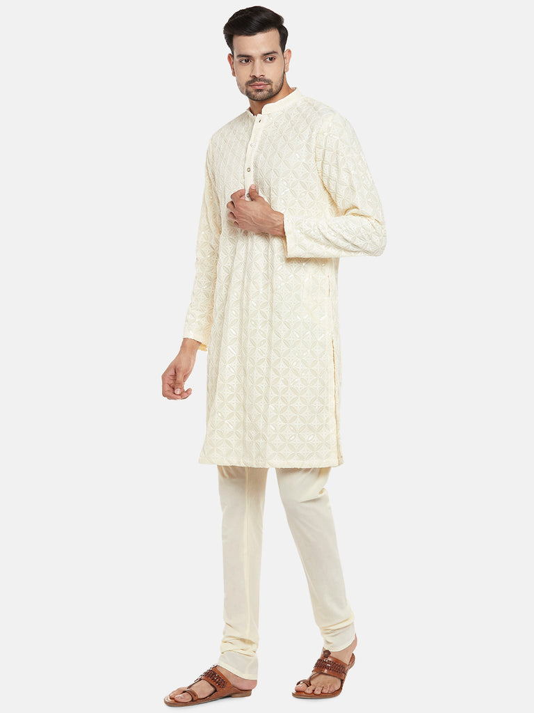 Georgette Men Cream Kp Set