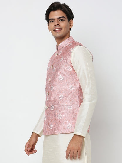 Men's Pink Polyester Floral Jackets