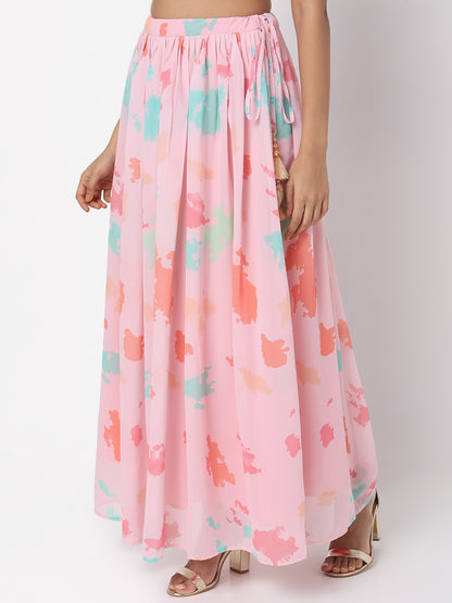 Women's Peach Polyester Printed Skirt