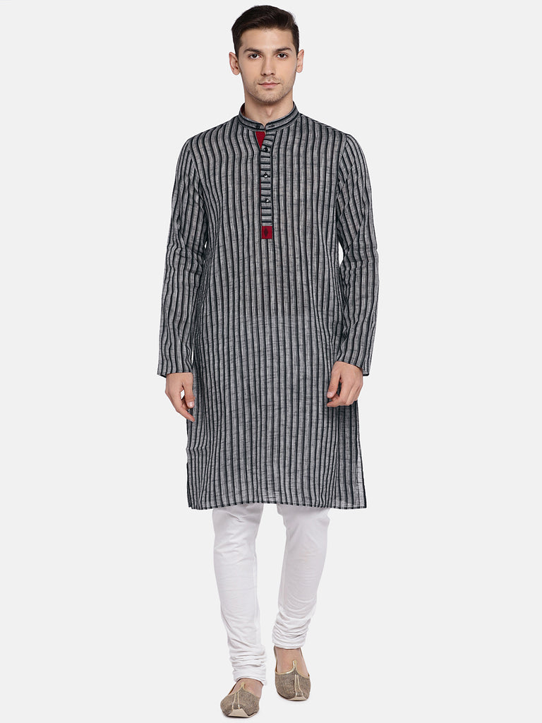 Men Straight Full Sleeve Grey Kurta
