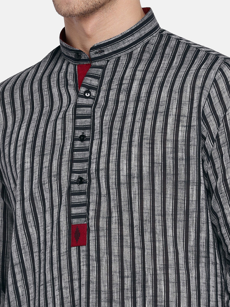 Men Straight Full Sleeve Grey Kurta