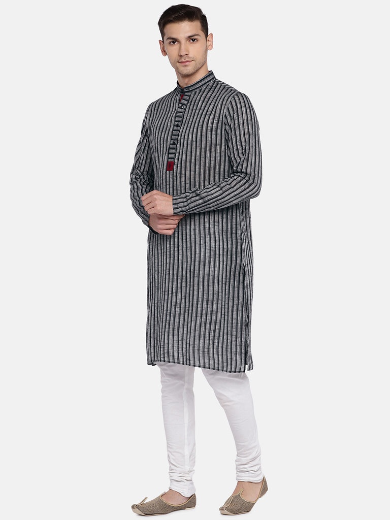 Men Straight Full Sleeve Grey Kurta
