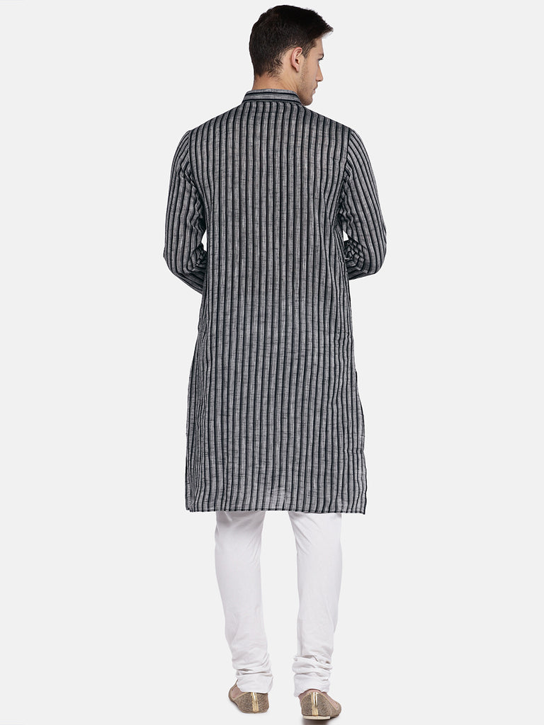Men Straight Full Sleeve Grey Kurta