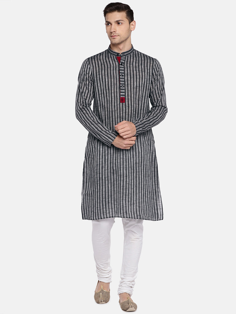 Men Straight Full Sleeve Grey Kurta