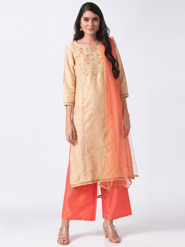 Women A Line Three-Fourth Beige Skd