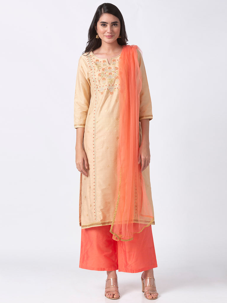 Women A Line Three-Fourth Beige Skd
