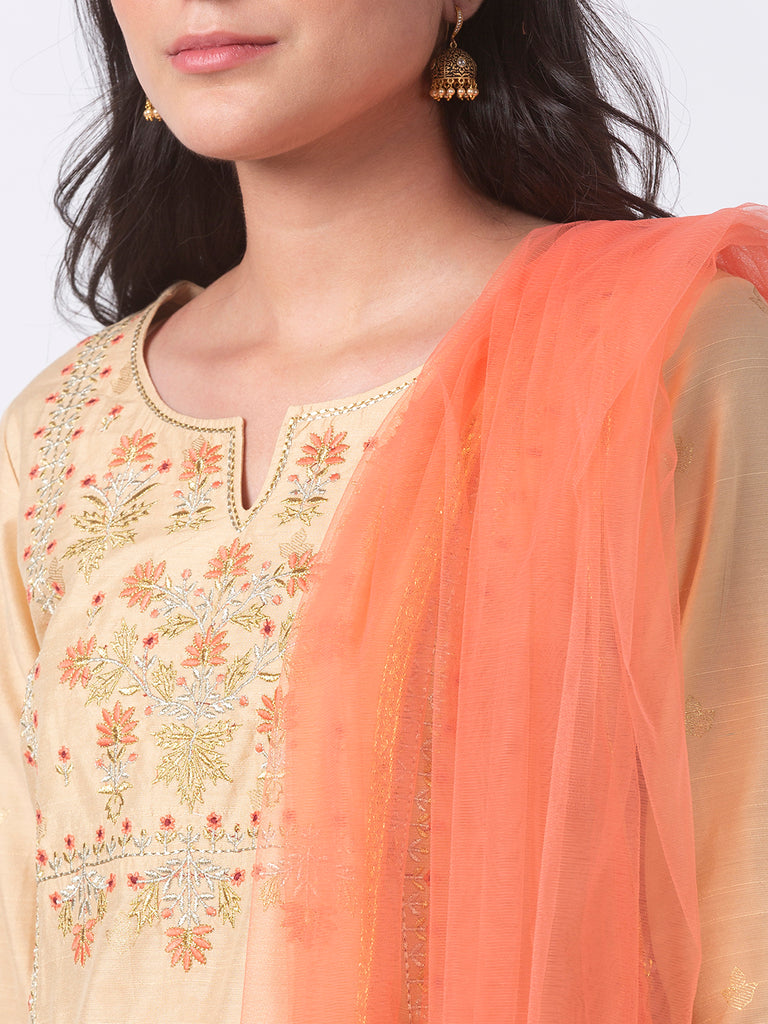 Women A Line Three-Fourth Beige Skd