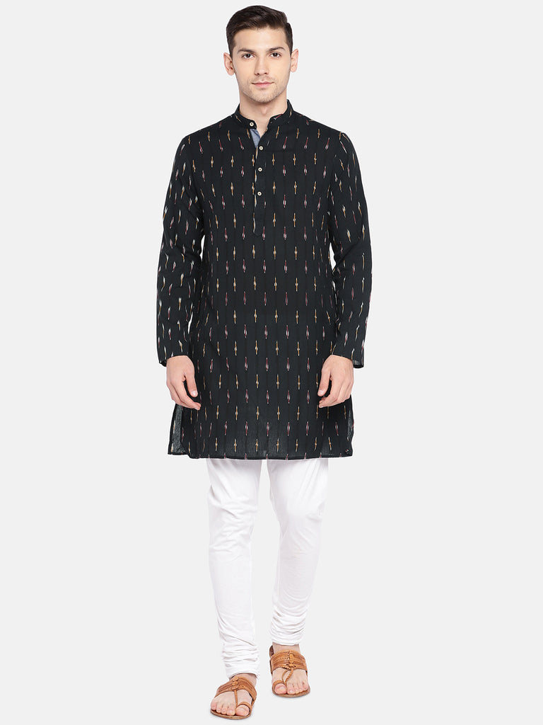 Men Straight Full Sleeve Black Kurta
