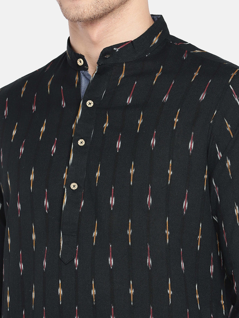 Men Straight Full Sleeve Black Kurta