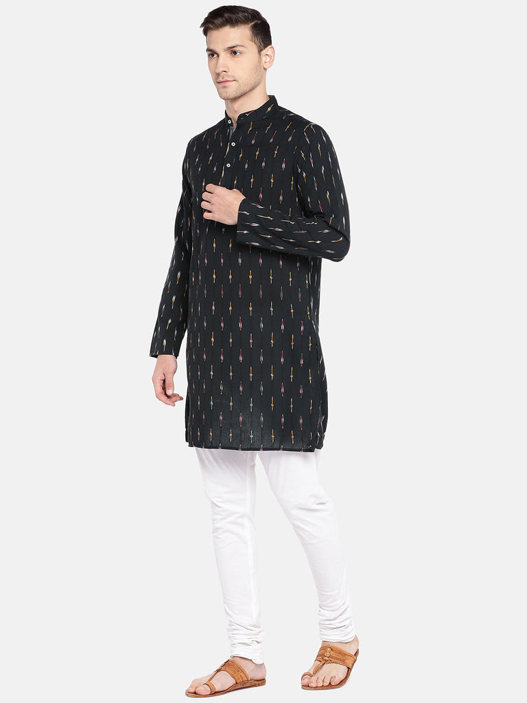 Men Straight Full Sleeve Black Kurta