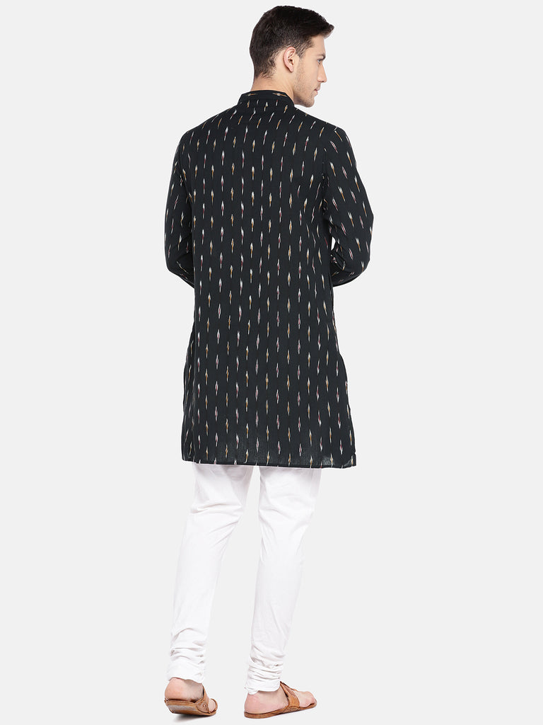 Men Straight Full Sleeve Black Kurta