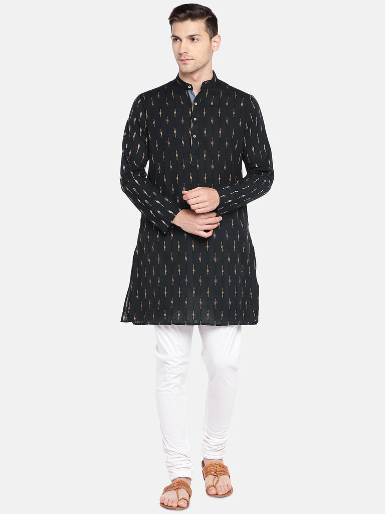 Men Straight Full Sleeve Black Kurta