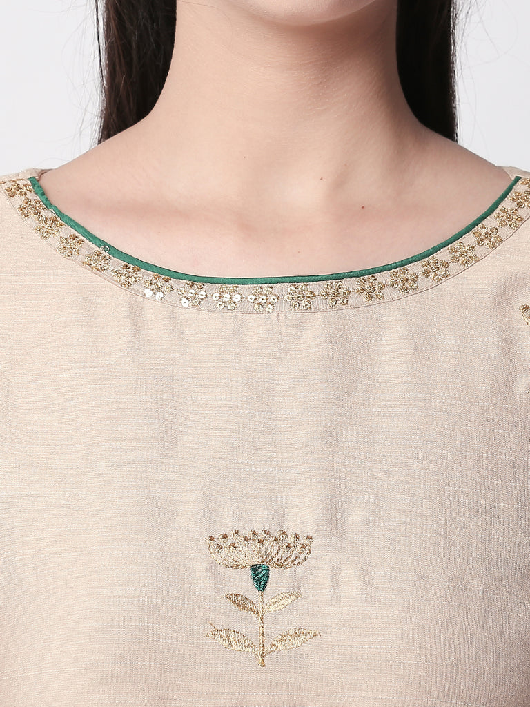 Women Straight Three-Fourth Beige Kurta