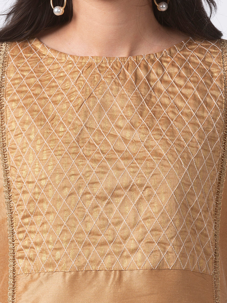 Women Straight Three-Fourth Beige Kurta