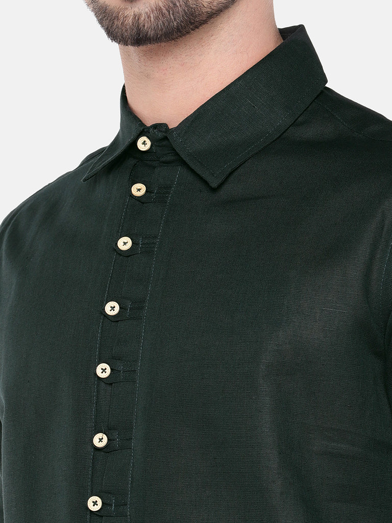 Men Straight Full Sleeve Bottle Green Kurta