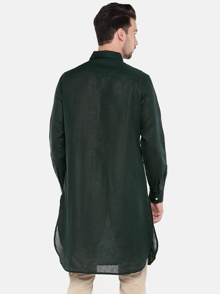 Men Straight Full Sleeve Bottle Green Kurta