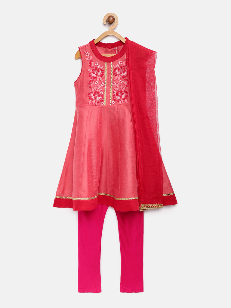Kids Girls Kalidar Sleeveless Peach Skd