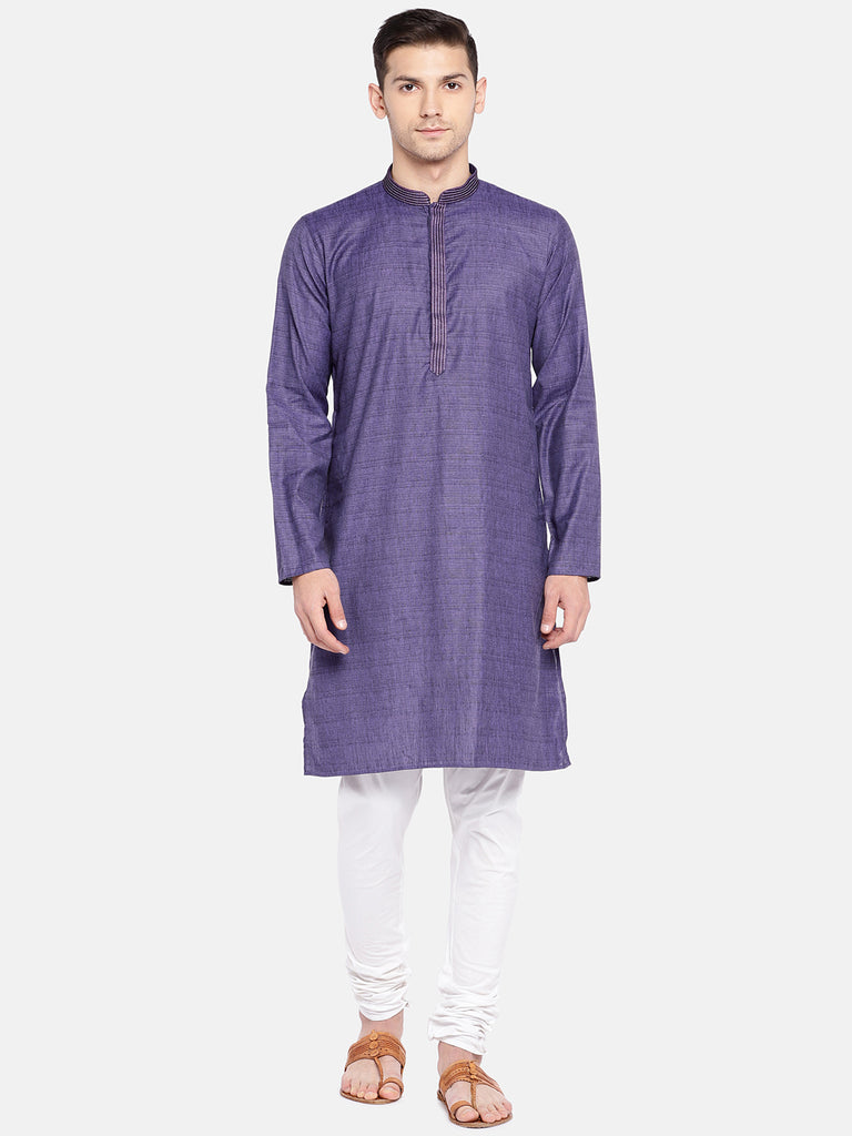 Men Straight Full Sleeve Purple Kurta