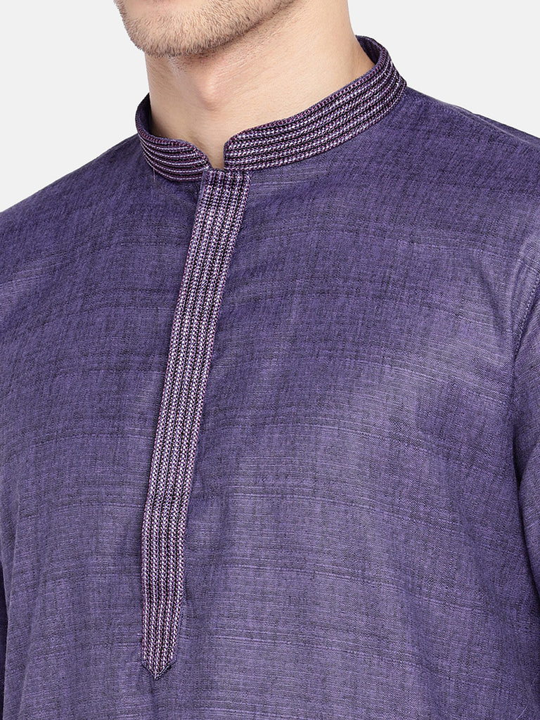 Men Straight Full Sleeve Purple Kurta