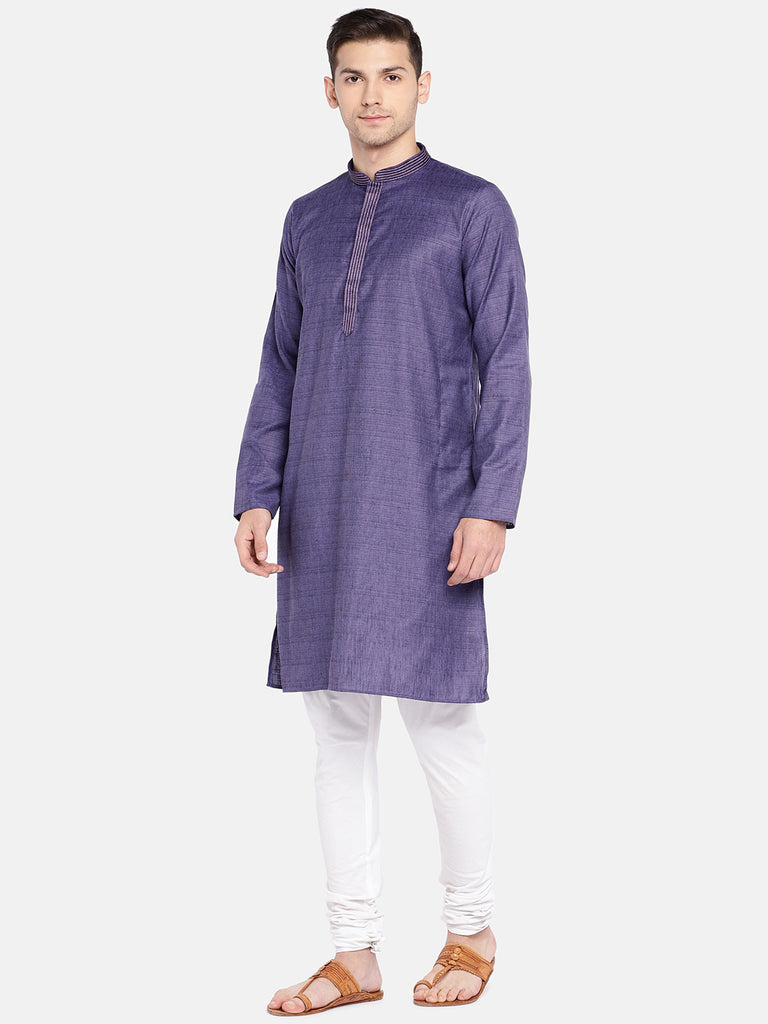 Men Straight Full Sleeve Purple Kurta