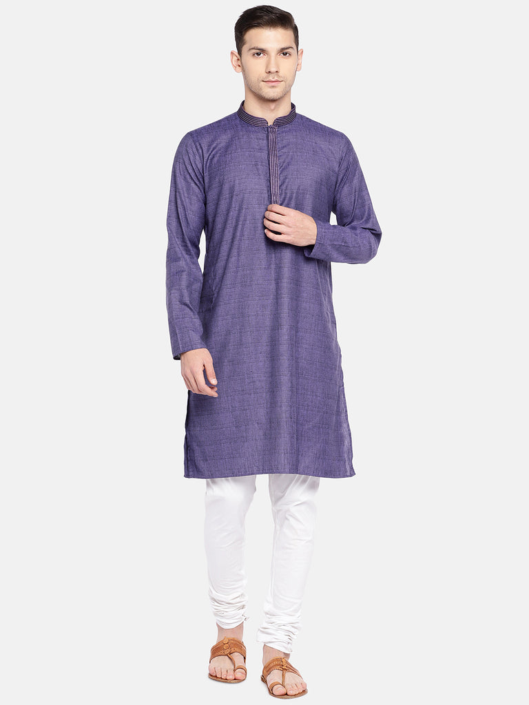 Men Straight Full Sleeve Purple Kurta