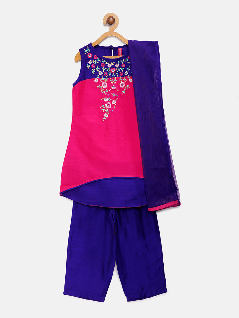 Kids Girls A Line Sleeveless Fuchsia Skd