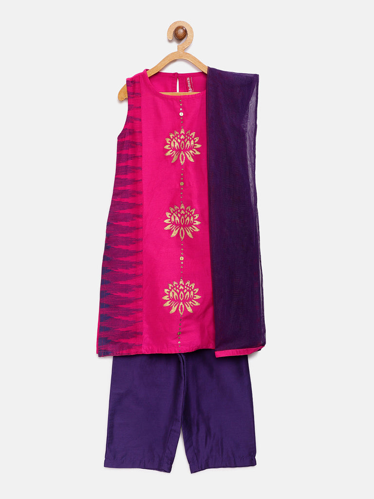 Kids Girls Straight Sleeveless Fuchsia Skd