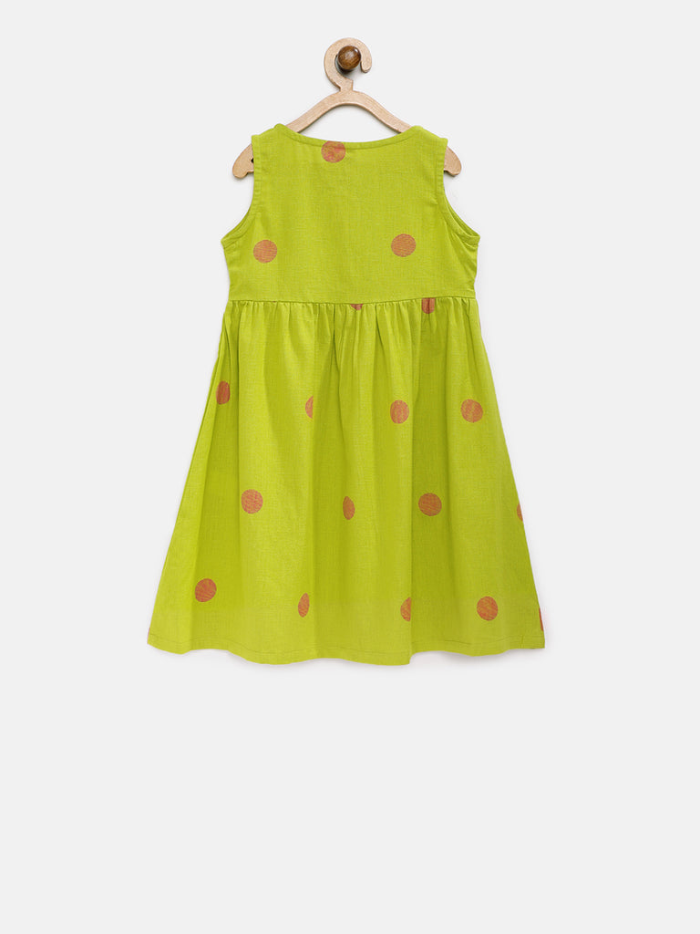 Kids Girls Flared Sleeveless Green Dress