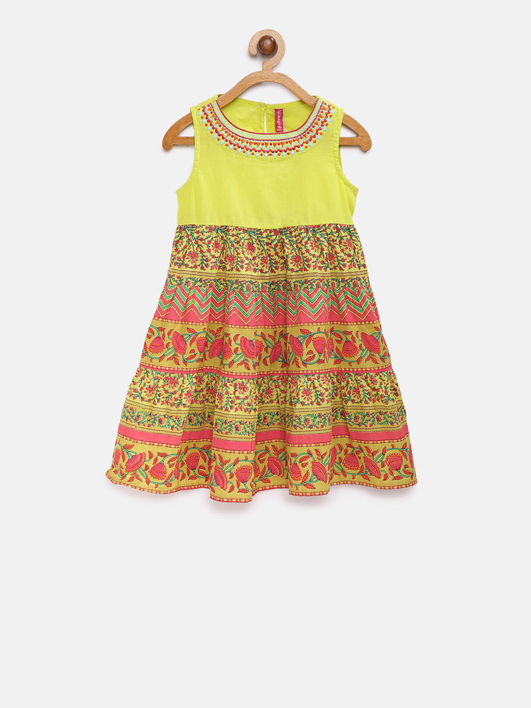 Kids Girls Flared Sleeveless Multi Color Kurta