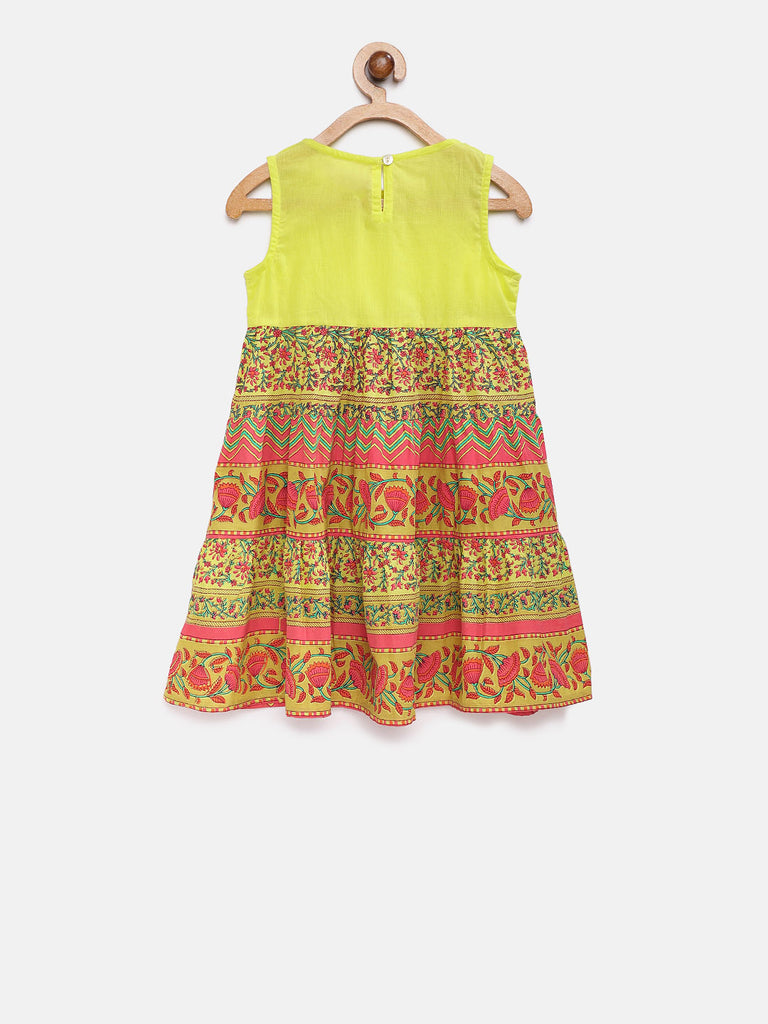 Kids Girls Flared Sleeveless Multi Color Kurta