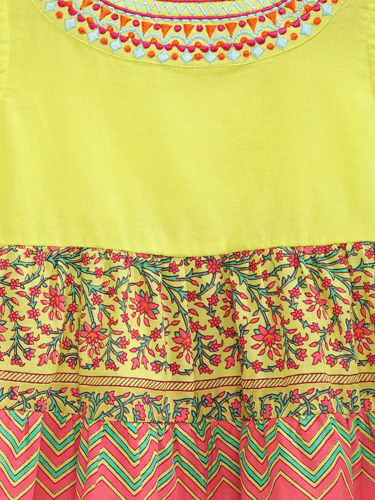 Kids Girls Flared Sleeveless Multi Color Kurta