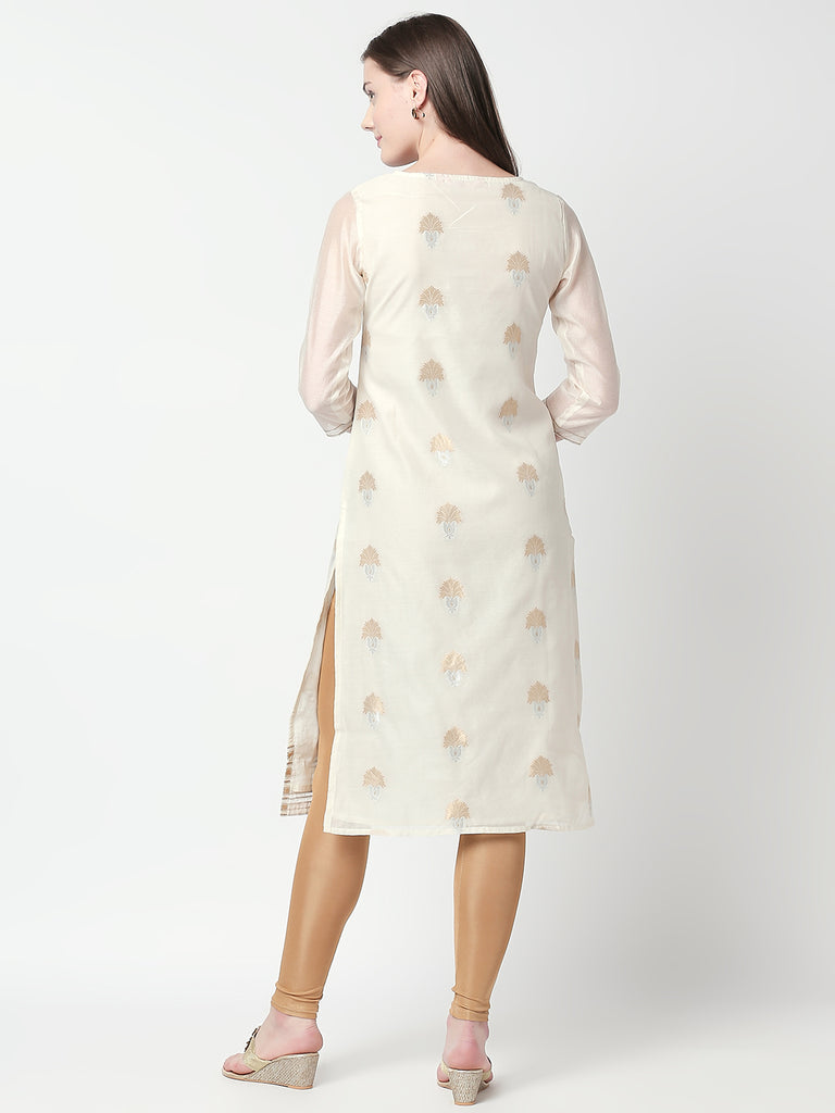 Women Straight Three-Fourth White Kurta
