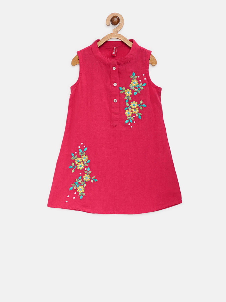 Kids Girls A Line Sleeveless Pink Kurta