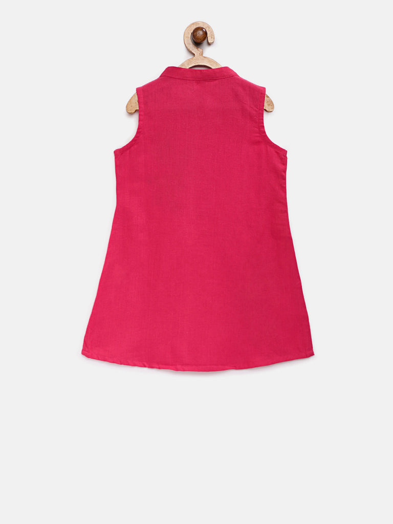 Kids Girls A Line Sleeveless Pink Kurta