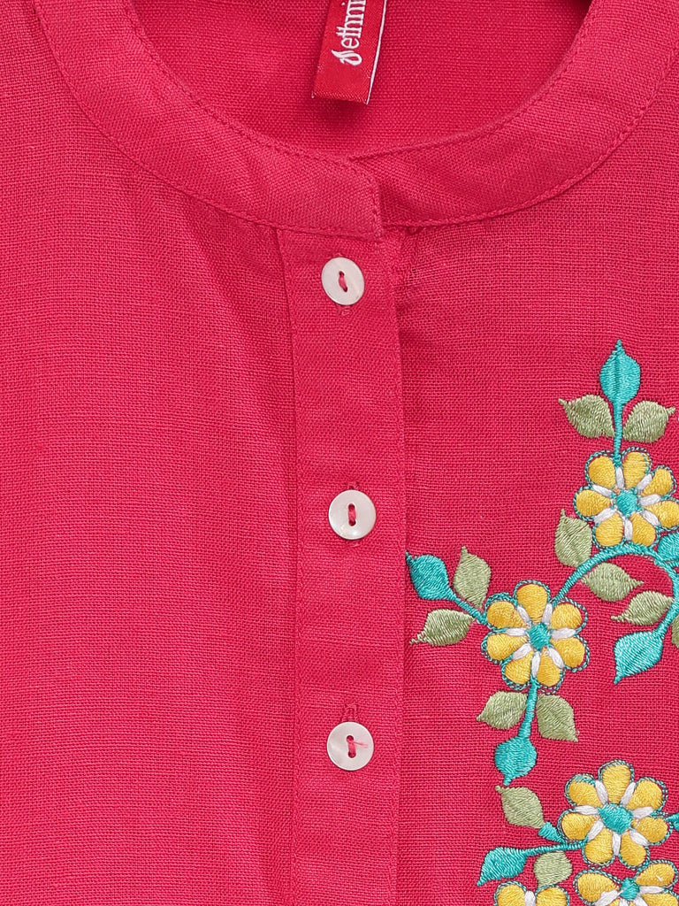 Kids Girls A Line Sleeveless Pink Kurta