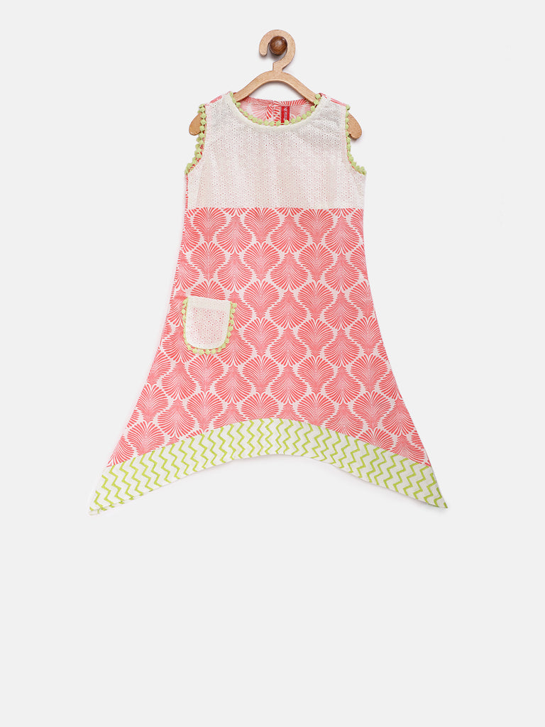 Kids Girls A Line Sleeveless Peach Kurta
