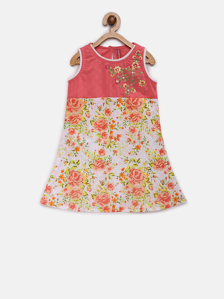 Kids Girls A Line Sleeveless Peach Kurta
