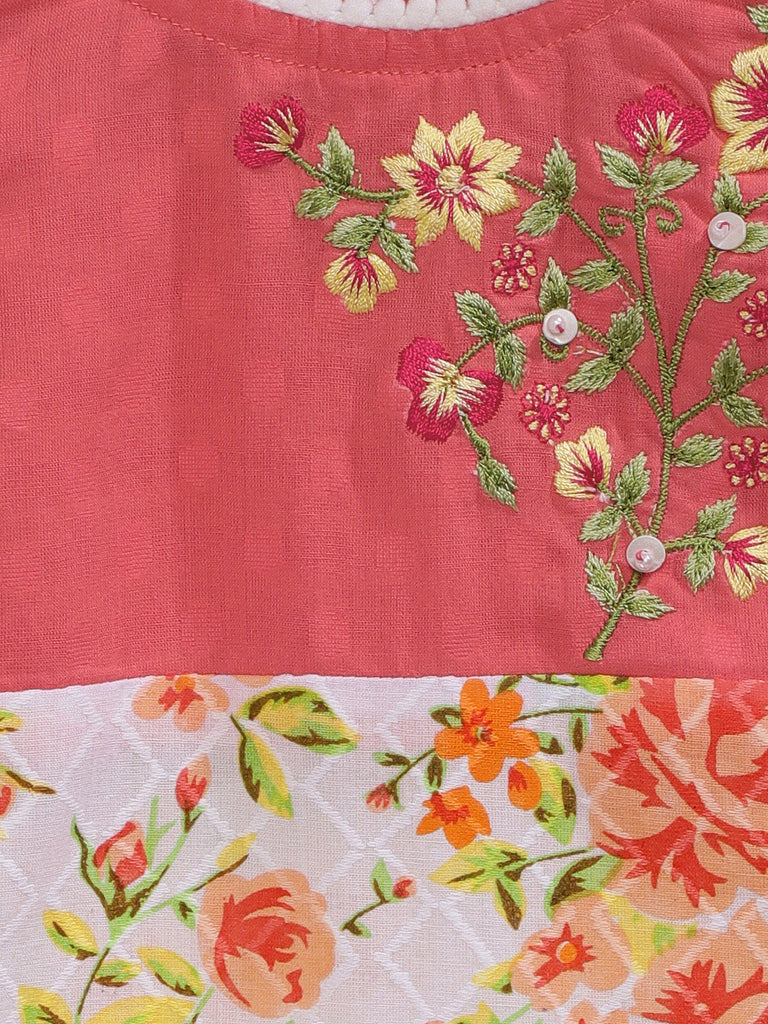 Kids Girls A Line Sleeveless Peach Kurta