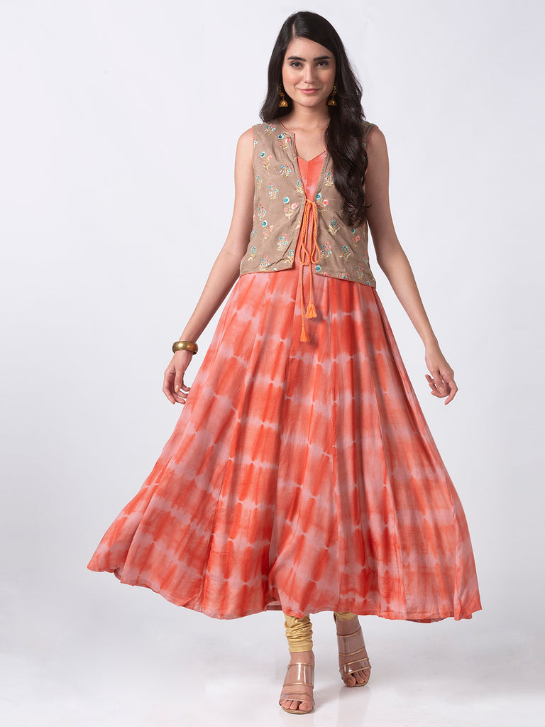 Women Gathered Three-Fourth Coral Kurta