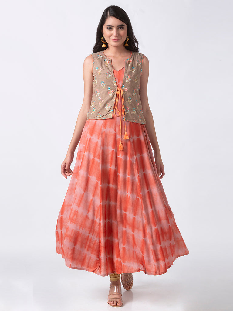 Women Gathered Three-Fourth Coral Kurta