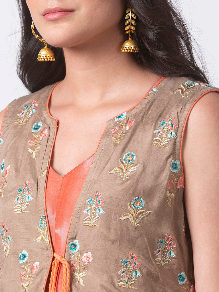 Women Gathered Three-Fourth Coral Kurta